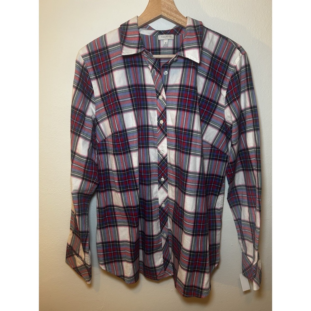 Talbots Petites‎ Women's Size M Plaid Button-Down Long Sleeve Cotton Shirt NWT
